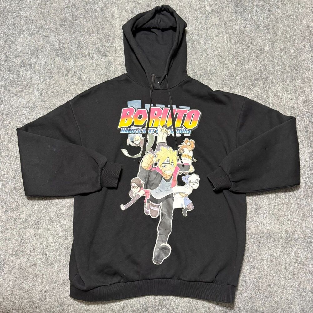 Bershka Mens Hoodie Size S Black Boruto Naruto Next Generations Anime Sweatshirt